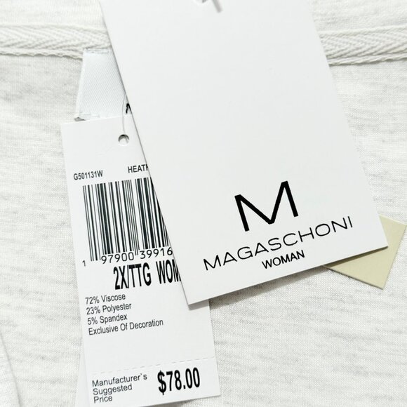 Magaschoni Women's Full Zip 3/4 Sleeve Drawstring Heather Grey Jacket Sz 2X NWT - Picture 8 of 13